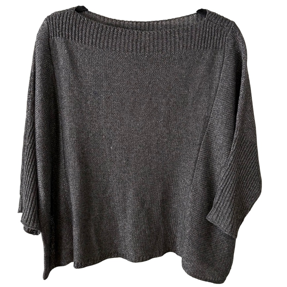 Eileen Fisher Women's Dark‎ Grey Metallic Boatneck Sweater in Size M